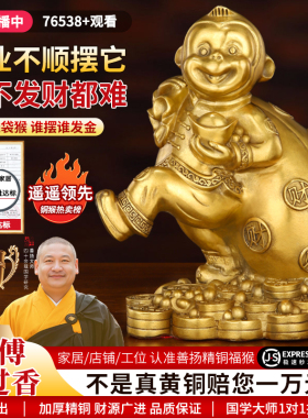 黄铜猴子摆件金猴招财生肖猴开 运吉祥物背钱袋福猴家居客厅办公