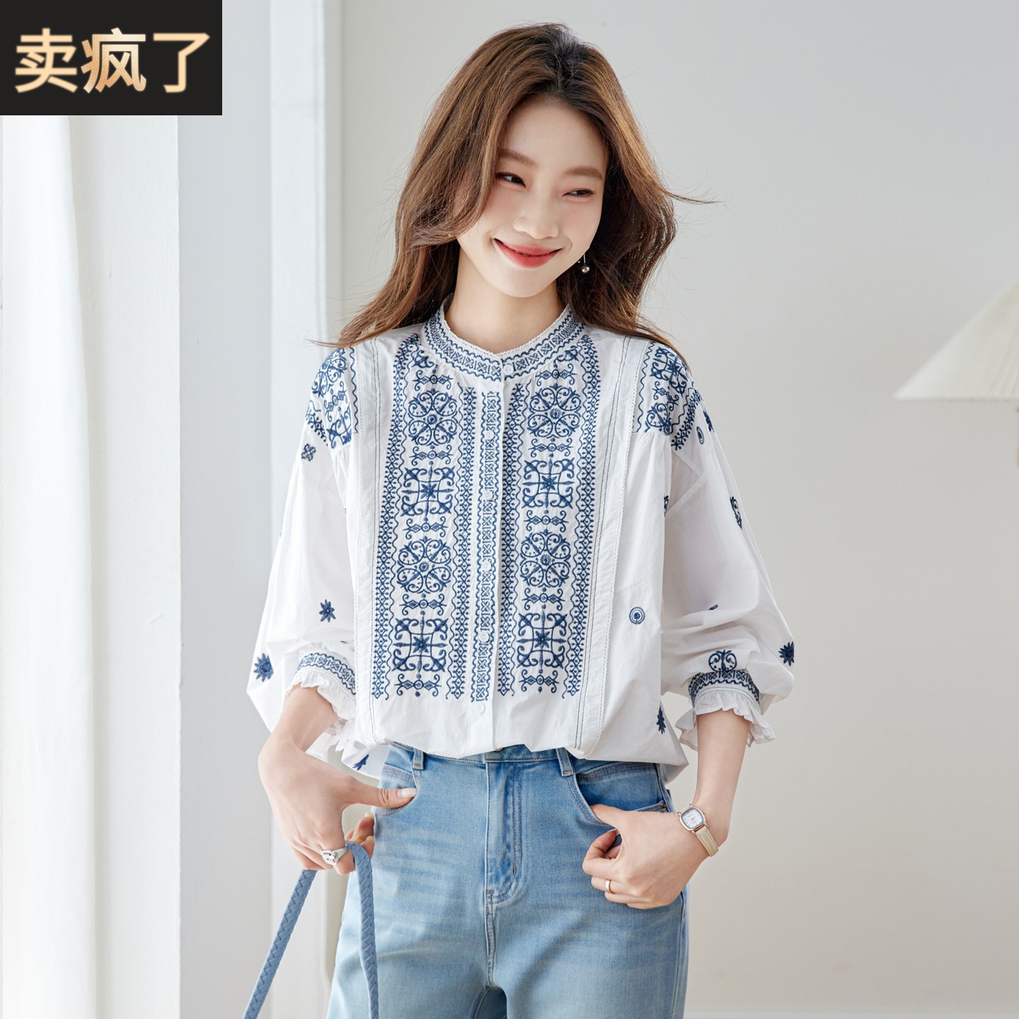 波西米亚风重工刺绣纯棉白色衬衫女高级感轻奢宽松减龄超好看上衣