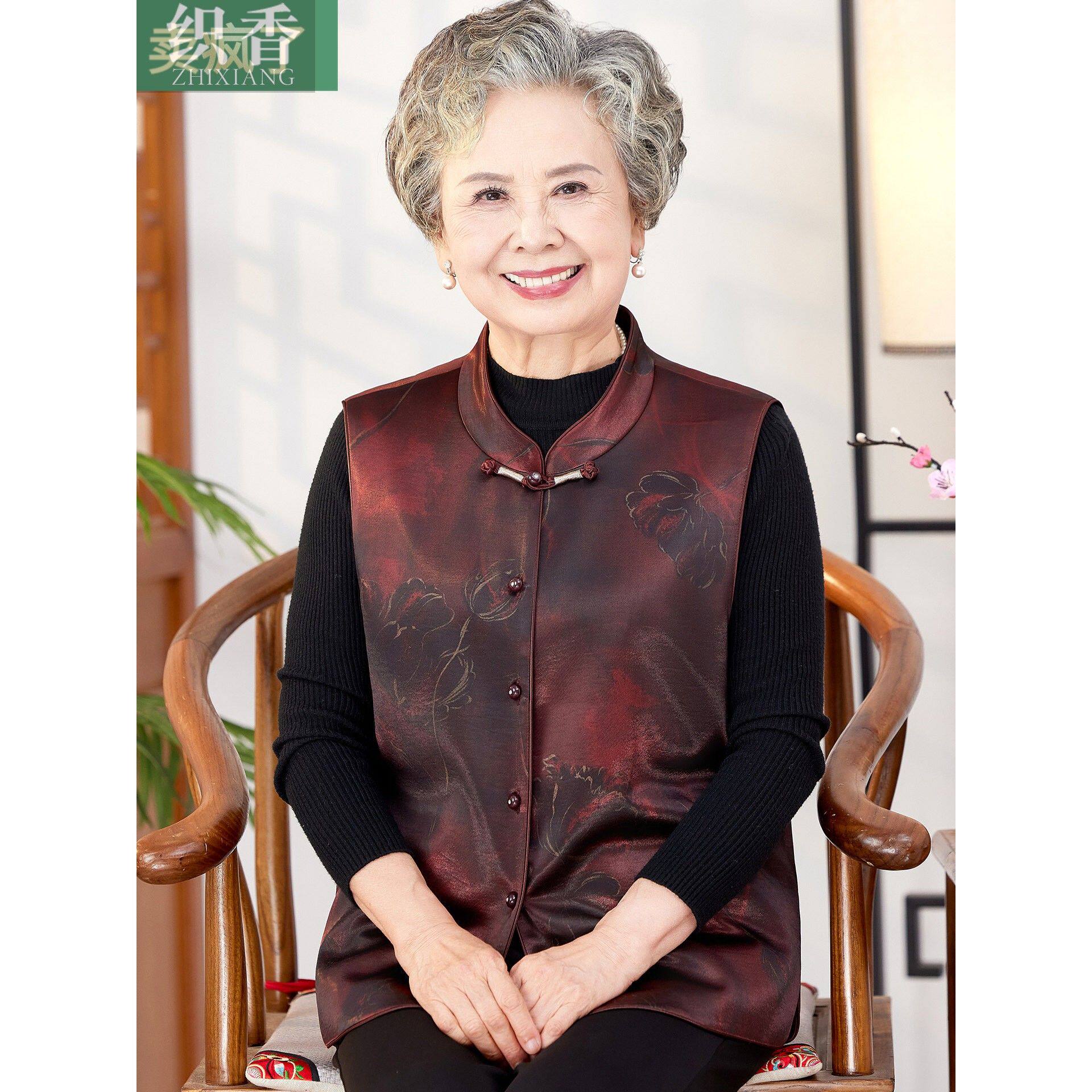 中老年人秋装女奶奶马甲外套老人坎肩背心老太太覆古衣服妈妈马夹