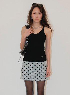 THINGNESS复古浅蓝波点毛呢色彩羊毛混纺半裙短裙