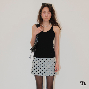 THINGNESS复古浅蓝波点毛呢色彩羊毛混纺半裙短裙