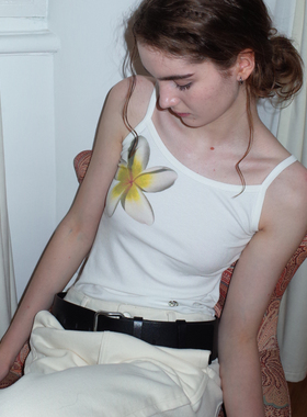 THINGNESS 鸡蛋花遮副乳大弹力棉质印花百搭背心吊带