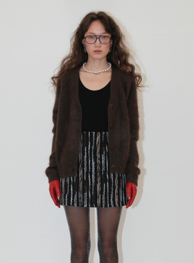 THINGNESS榛果棕色竖彩条毛呢秋冬搭配利器羊毛半裙短裙