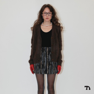 THINGNESS榛果棕色竖彩条毛呢秋冬搭配利器羊毛半裙短裙