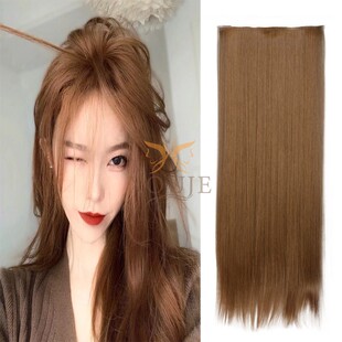 lisa新款金棕亚麻假发片一片式长直发无痕接发片显白温柔发色