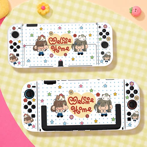 switch oled保护壳NS2代续航版硬壳分体全包防摔可爱欢迎回家白壳