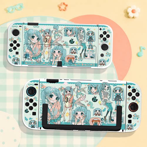 switch oled保护壳NS2代续航版硬壳分体全包防摔可爱青色元气少女