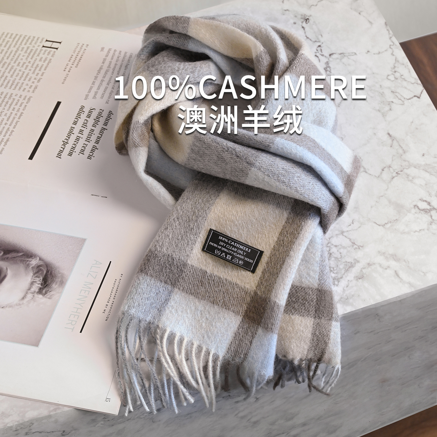 2025年100%亲肤山羊绒围巾男女冬季加厚格子保暖围高档礼盒装送礼