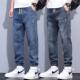 男士 干活男款 宽松束脚工装 弹力牛仔裤 休闲长裤 秋冬季 耐磨工作裤 子