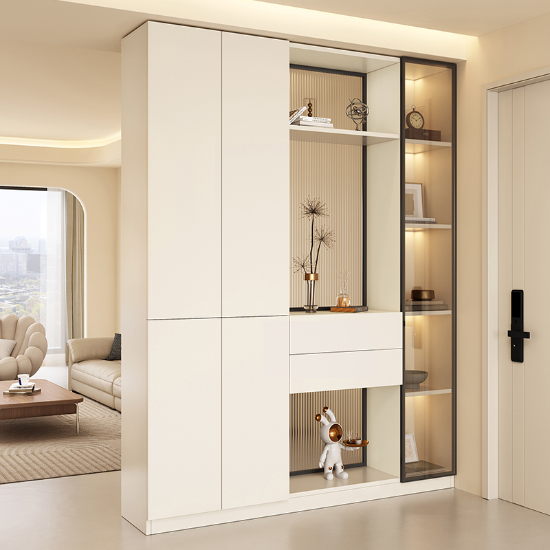 帕美迪入户隔断客厅屏风玄关柜鞋柜一体轻奢奶油风定制玻璃门厅柜