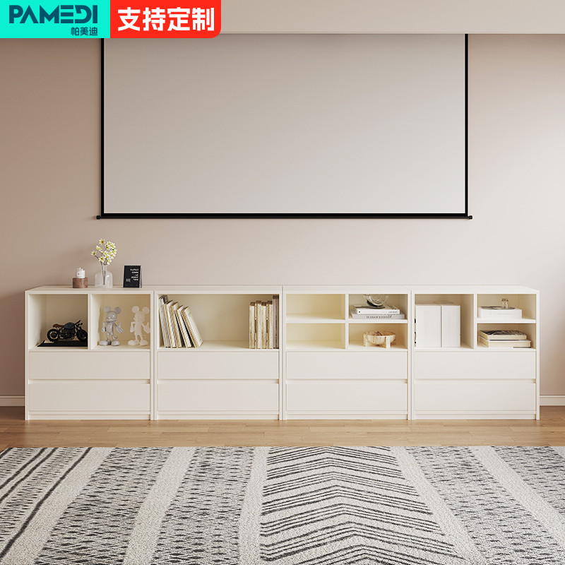 实木白色矮书柜电视柜一体自由组合收纳柜现代简约家用客厅储物柜