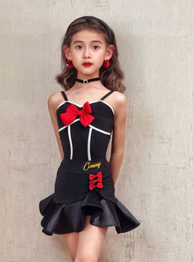 CONNY拉丁舞服女舞蹈练功服吊带上衣半身裙子儿童演出表演服套装