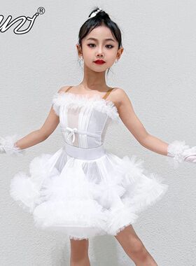 舞姿女童拉丁舞服新款女童表演服秋冬练功服高级拉丁舞演出小礼服