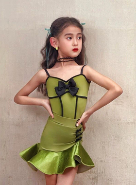 康尼舞服少儿拉丁舞美少女蝴蝶吊带绝美高级感练习服跳舞衣服表演