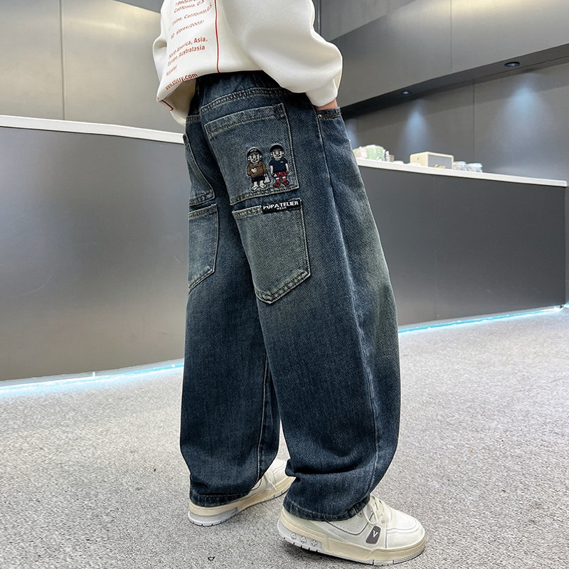 男童裤子春秋款牛仔裤新款超酷秋装宽松中学生流行简约青春期酷风