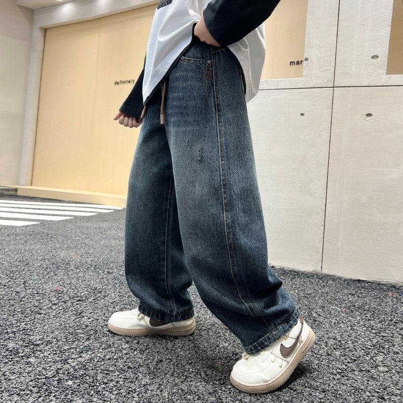 宽阔腿牛仔裤男童简约渐变高中生浅蓝色男生童装上学新款耐磨帅气