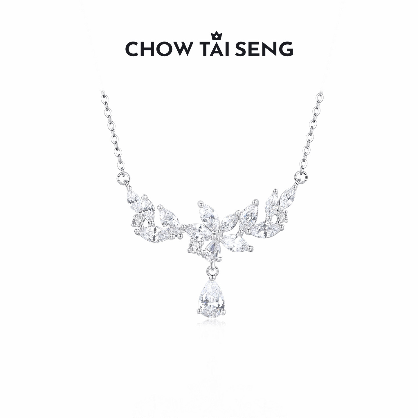 周大生紫藤花项链S925纯银女轻奢小众高级感锁骨链生日礼物送女友