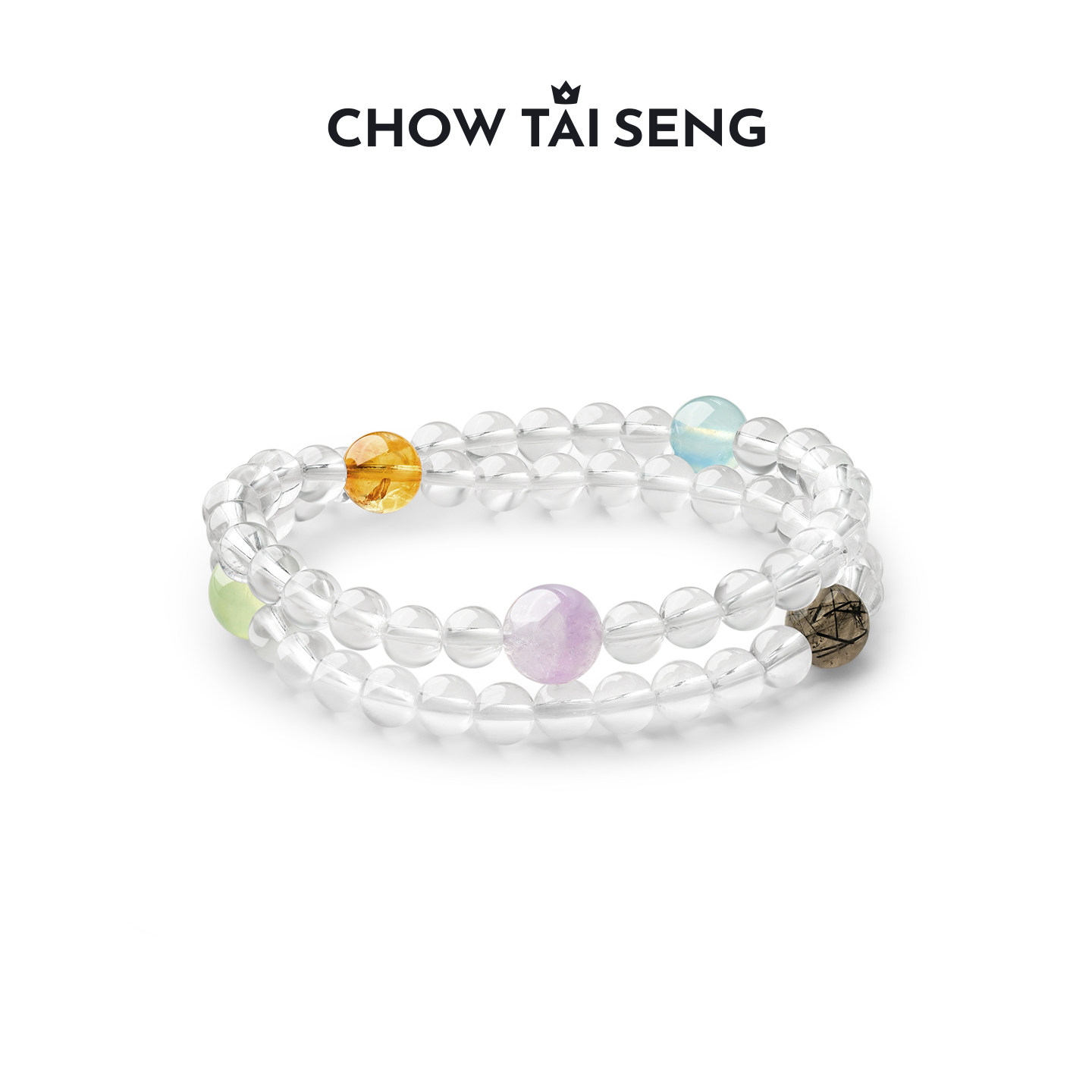 周大生葡萄石手工水晶手串海蓝宝石潮流精致高级感生日礼物送女友