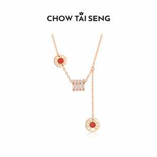 周大生小蛮腰项链S925纯银轻奢小众高级感孔雀石本命年礼物送女友