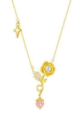 【生日礼物】周大生黄玫瑰项链银