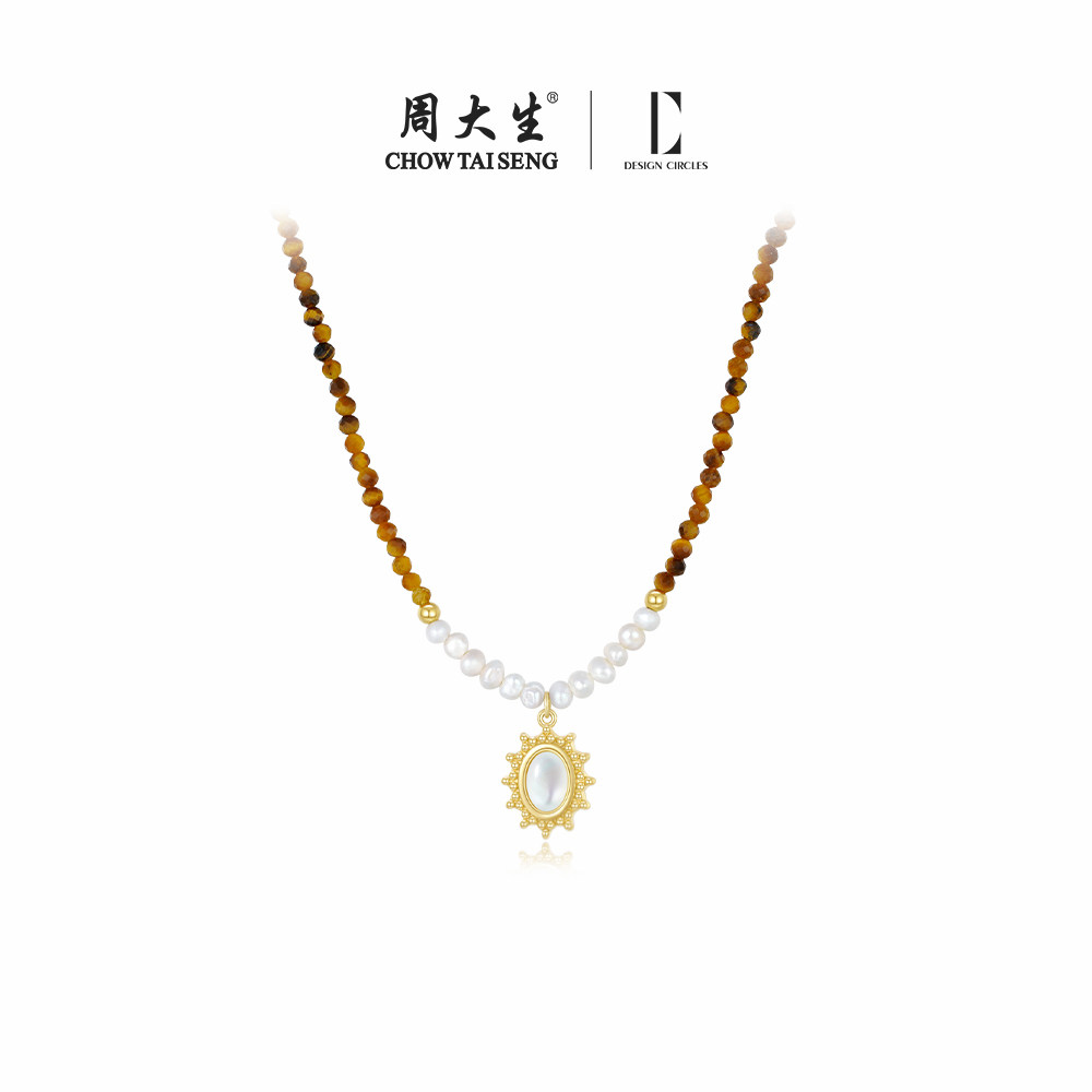 周大生DC西西里假日系列项链虎眼石珍珠锁骨链S925银女生日礼物