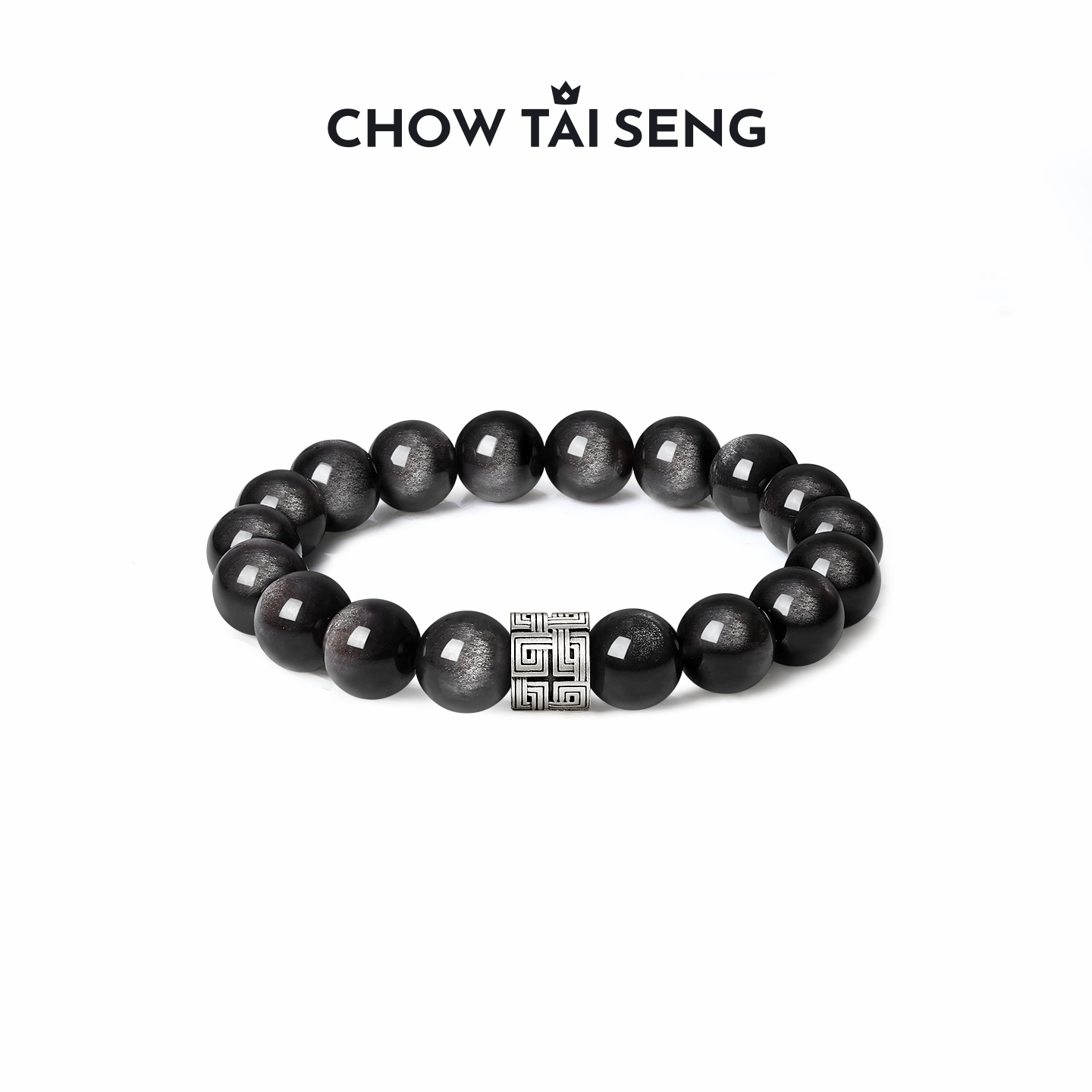 【新品】周大生黑曜岩手串男纯银S925国潮男士手链生日礼物送男友