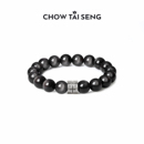 手链新年礼物送男友 周大生黑曜岩手串男纯银S925国潮男士 新品