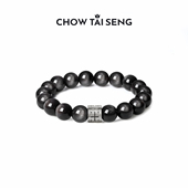 周大生黑曜岩手串纯银S925男士 手链轻奢手饰品实用生日礼物送男友