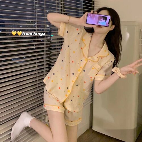 可爱波点印花短袖睡衣女夏季ins风2025年新款学生甜美家居服套装