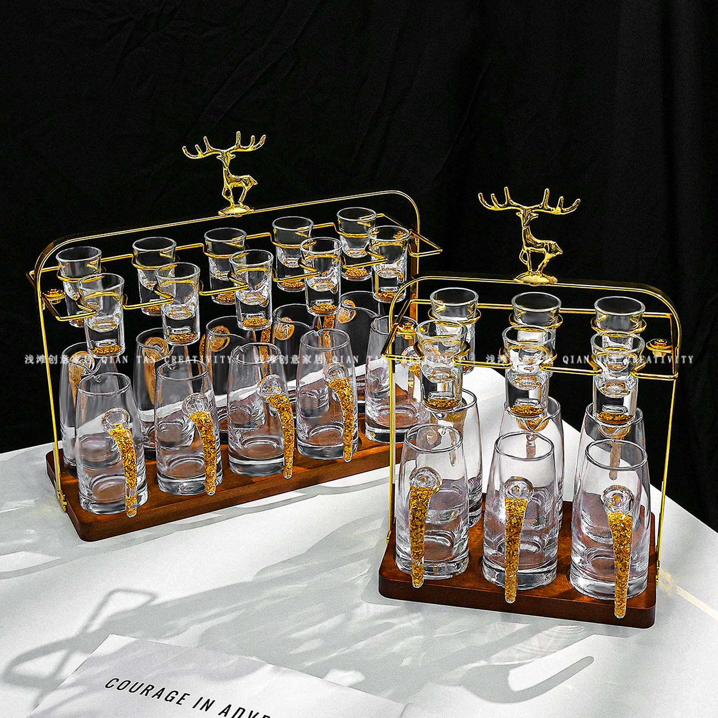 高档轻奢白酒杯分酒器套装家用金箔高级感精致一口杯小酒杯酒具