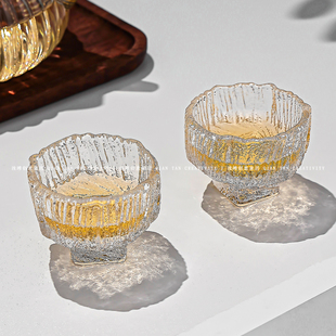 2025新款高端冰川纹玻璃茶杯主人杯套装6只高颜值家用酒杯品茗杯