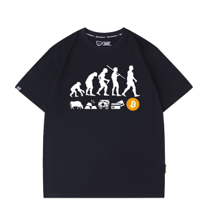马斯克同款T恤货币进化比特币BTC短袖区块链男纯棉大码币圈衣服潮