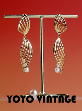 羽毛S925银针珍珠欧美复古风轻奢中古vintage港风女款长耳钉耳坠