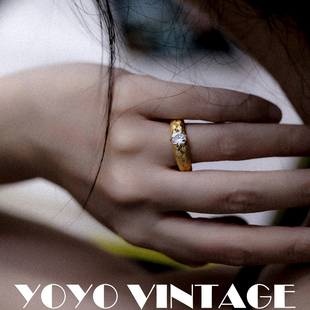 炫影中古风拉丝女复古冷淡风高级感轻奢小众设计食指中指开口戒指