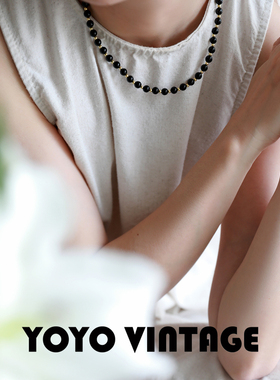 无尘中古vintage天然黑玛瑙复古轻奢风女款圆珠百搭长项链锁骨链