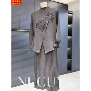 中老年遮肉毛衣套裙 秋冬两件套长款 时尚 气质妈妈针织连衣裙女套装