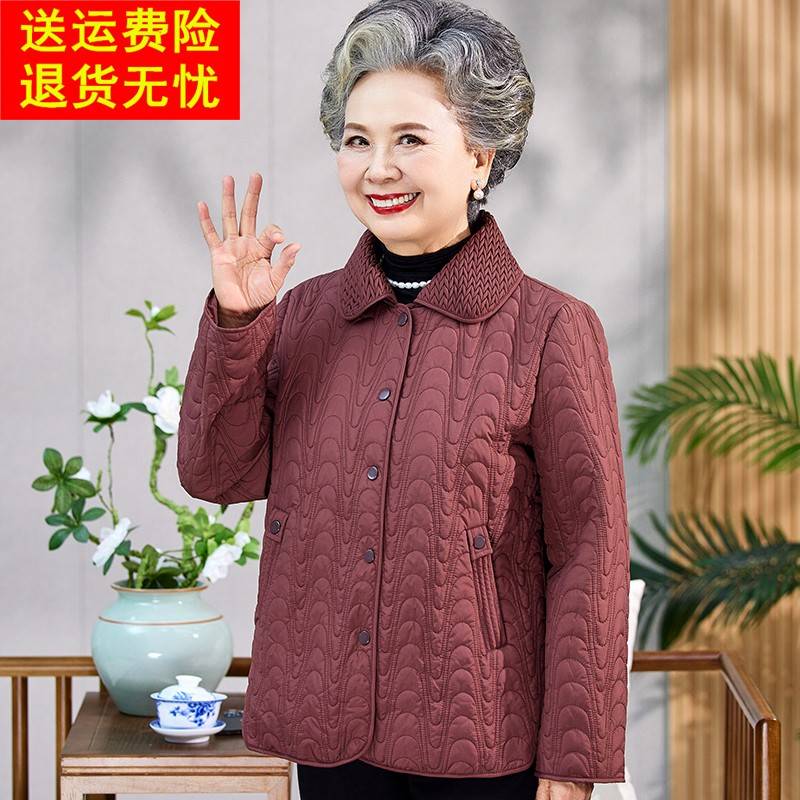 奶奶秋装轻薄棉衣中老年人妈妈春秋宽松夹棉休闲外套70岁婆婆衣服
