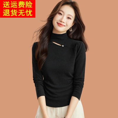 半高领黑色毛衣女秋冬2025新款小个子内搭上衣短款羊毛针织打底衫