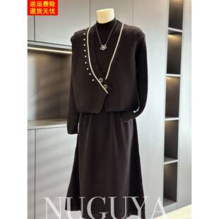 时尚气质中老年针织连衣裙女套装冬装新款中长款妈妈装毛衣两件套