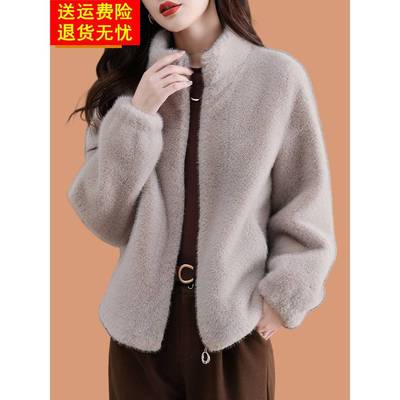 皮毛一体仿水貂绒外套女秋冬季2025新款加厚短款高端貂毛皮草大衣