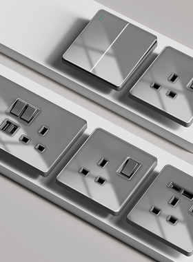 香港澳版英式英标13a插座带usb快充 电灯制墙壁开关玻璃面板灰色