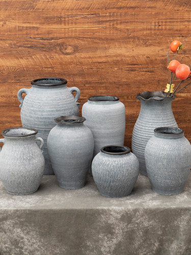 粗陶陶瓷花瓶摆件客厅插花高级感落地摆设轻奢高档覆古陶罐大花器