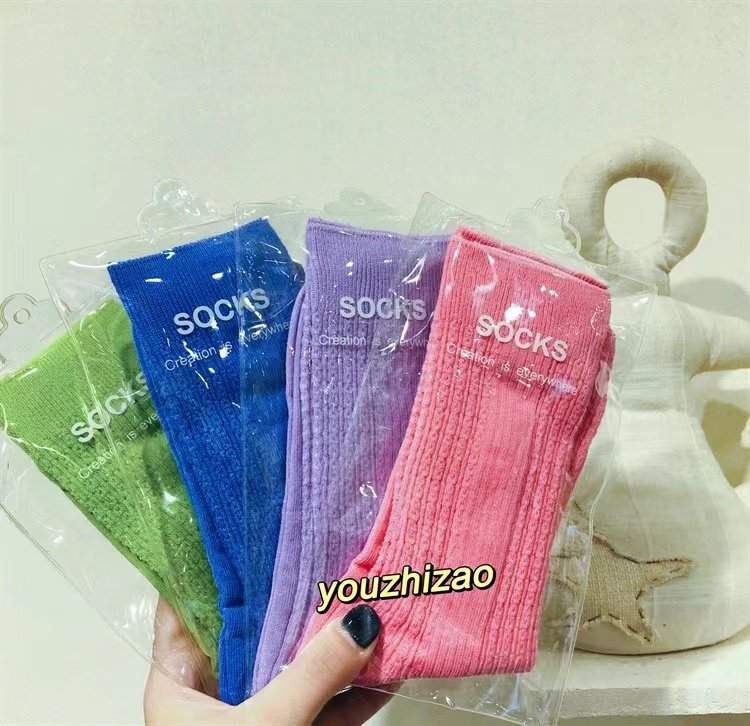 2025春季新款欧货袜子女彩色糖果色静版针织提花中筒袜洋气柔软薄