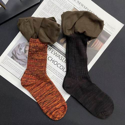 2025秋季新款韩版咖啡色混线花苞中筒袜女洋气网红款堆堆袜外穿潮