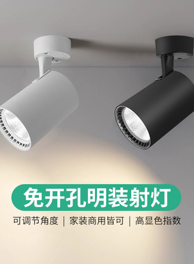 明装射灯店铺商用小吸顶式轨道灯家用聚光LED天花灯可调角度筒灯