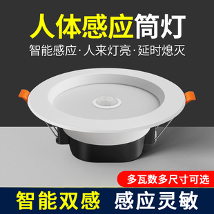 LED人体感应筒灯智能声控感应嵌入式天花灯家用楼梯过道走廊射灯