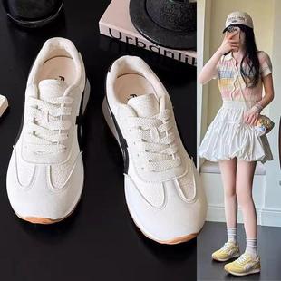 复德百训鞋女202新5秋季风款皮面搭透气平底运动古板鞋休闲小白鞋