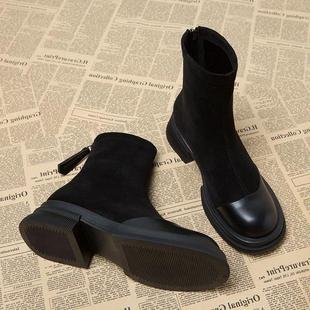 弹古力马丁新2靴女025秋冬款 百搭复显瘦小子粗跟瘦瘦靴 短靴个时尚