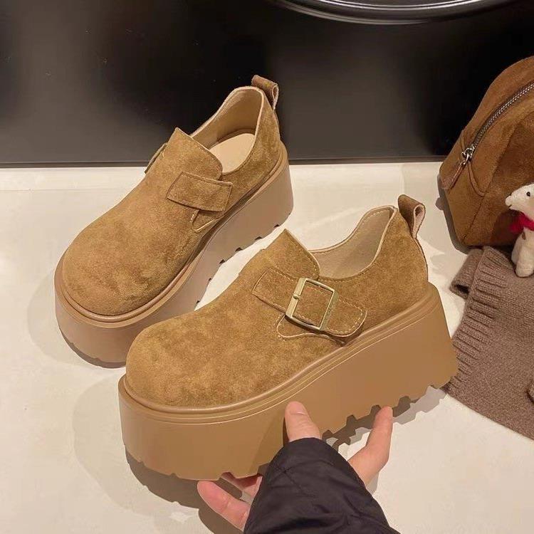 爆款厚底2增高糕勃季肯子0松25秋新款脚蹬小个子乐福鞋鞋复古单鞋