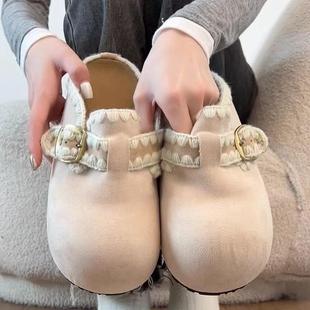 个子增高舒适休闲包小头复尚拖鞋 古时百搭厚底勃肯鞋 女225年0秋季